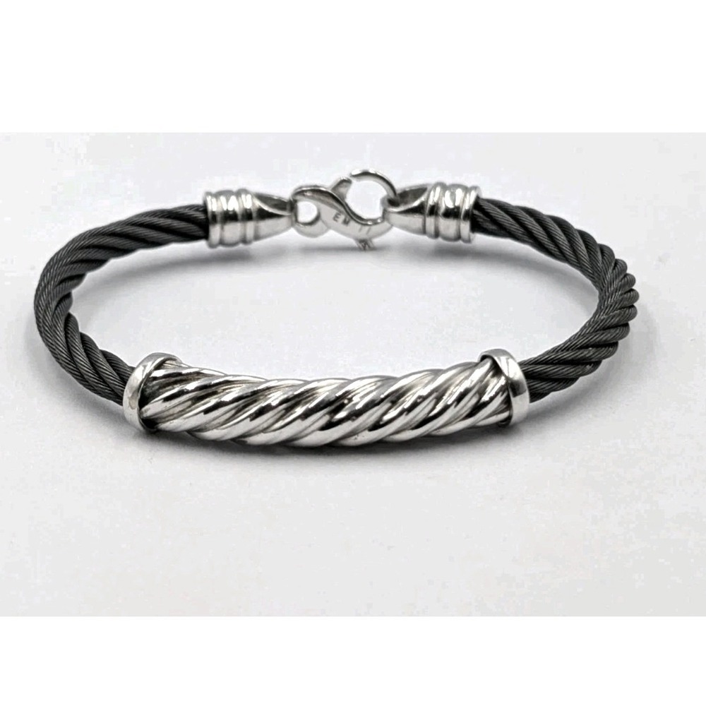 Edward Mirell Titanium Black Memory Cable Bracelet Sterling Silver Clasp 6.75in